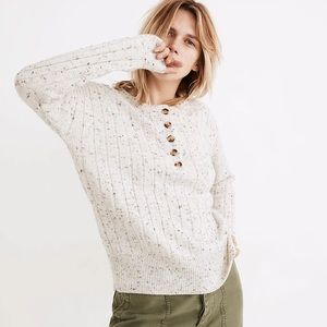 Madewell Donegal Bowden Henley Cream Sweater in Coziest Yarn Size L